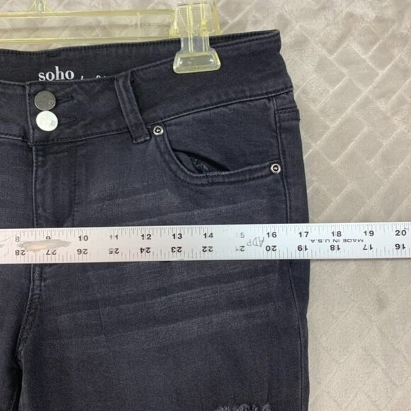 NY&C Soho Womans 8 Denim Jeans Black Ombre Boyfriend Mid Rise Distressed Stretch - Picture 7 of 15